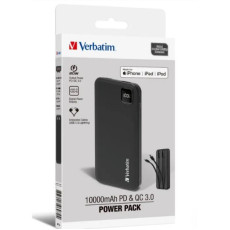 Verbatim 10000mAh PD 3.0 和 QC 3.0 流動充電池 (連嵌入式充電線)